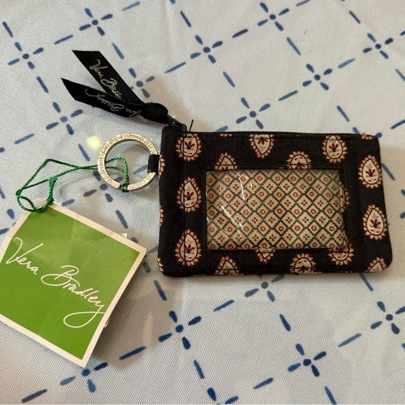 New! Vera Bradley black red white paisley ID wallet keychain coin purse. - Picture 2 of 2